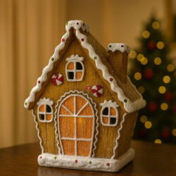 Decoration & Design Mézeskalács ház LED-es poly 19, 9x9, 5x23 cm barna, fehér (DD70338)