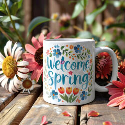 Deconline Crafts Húsvéti bögre "Welcome Spring" , fehér, kerámia (DO133004-CERAMIC-MUG)