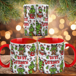 Deconline Crafts Grincses karácsonyi bögre "bébi Grincs" pufi hatású piros bögre (DO129207-RED-MUG)