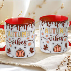 Deconline Crafts Őszi mintás bögre 3D pufi hatású "Autumn Vibes" red (DO126124-RED-MUG)