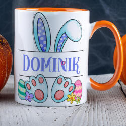 Deconline Crafts Húsvéti bögre "Nyuszi fiú" egyedi névvel, narancssárga, kerámia (DO133002-ORANGE-MUG)