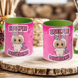 Deconline Crafts Egyedi neves Labubu "Labukornis"bögre személyre szabható zöld (DO69365-GREEN-MUG)