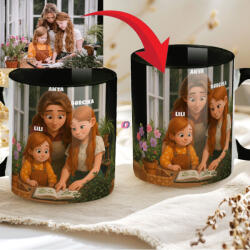 Deconline Crafts Egyedi grafikás bögre Anyák napjára Fényképből Mesefigurák Személyre szabható, fekete, kerámia (DO133012-BLACK-MUG)
