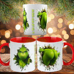 Deconline Crafts Egyedi feliratos karácsonyi bögre "Grincs Popó" piros bögre (DO129223-RED-MUG)