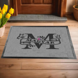 Deconline Crafts Egyedi Lábtörlő személyre szabható névvel 60x40 cm szürke Monogram2 (DO131005)