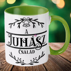 Deconline Crafts Egyedi neves karácsonyi bögre "Családneves" 330 ml kerámia Zöld Full HD (DO129194-GREEN-MUG)