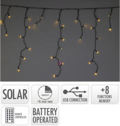 Koopman 240 LED-es melegfehér napelemes jégcsap fényfüzér USB-vel, akkumulátorral, távirányítóval (AEX100150)