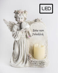 QX-Impex Polirezin angyal szívvel, gyertyával, ledes - 25 cm (045823)