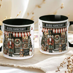 Deconline Crafts Karácsonyi bögre "Diótörős - Boldog Karácsonyt" 330 ml kerámia fekete Full HD (do129215-BLACK-MUG)