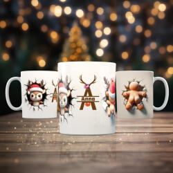 Deconline Crafts Egyedi neves Karácsonyi bögre 3D "Cuki Rénszarvas (DO129116)