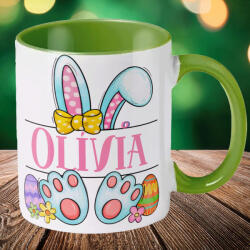 Deconline Crafts Húsvéti bögre "Nyuszilány" egyedi névvel, zöld, kerámia (DO133001-GREEN-MUG)