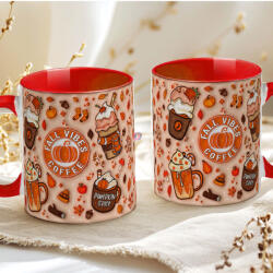 Deconline Crafts Őszi mintás bögre 3D pufi hatású "Fall vibes Coffe" red (DO126126-RED-MUG)
