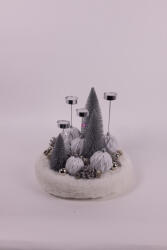 QX-Impex Kézműves Adventi koszorú fehér, ezüst 30 cm, mécsesekkel, gyertyatartóval (KAR400)