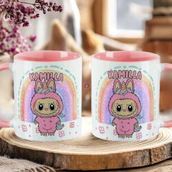 Deconline Crafts Egyedi neves "Labubu Rainbow" bögre személyre szabható rózsaszín (DO69364-PINK-MUG)