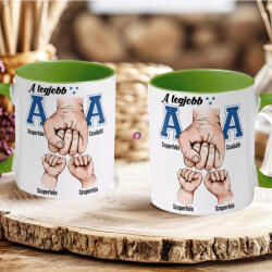 Deconline Crafts Apák napi bögre "Legjobb apa kék, Max 5 gyerek" Személyre szabható, zöld, kerámia (DO133024-GREEN-MUG)
