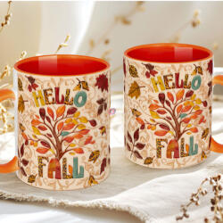 Deconline Crafts Őszi mintás bögre 3D pufi hatású "Hello Fall" narancssárga (DO126125-ORANGE-MUG)