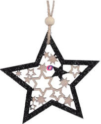 Decoration & Design Csillag glitteres akasztós fa 9, 5 cm fekete 8 db-os szett (268689)