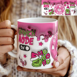 Deconline Crafts Grincses karácsonyi bögre "Grinch mode on" pufi hatású (DO129188-CERAMIC-MUG)