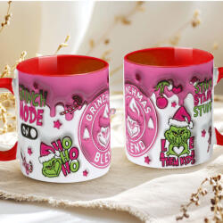 Deconline Crafts Grincses karácsonyi bögre "Grinch mode on" pufi hatású piros bögre (DO129188-RED-MUG)