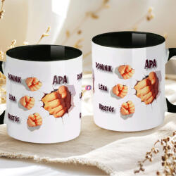 Deconline Crafts Apák napi bögre "3D kezek, Max 5 gyerek" Személyre szabható, fekete, kerámia (DO133022-BLACK-MUG)