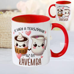 Deconline Crafts Szerelmes bögre "Te vagy a tejszínhab a kávémba" egyedi névvel, piros, kerámia (DO133011-RED-MUG)