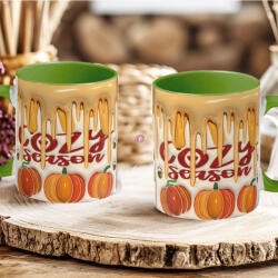 Deconline Crafts Őszi mintás bögre 3D pufi hatású "Cozy Season" zöld (DO126105-GREEN-MUG)