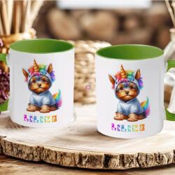 Deconline Crafts Egyedi neves Unikornis kutya bögre választható kutyafajtával személyre szabható zöld (DO133030-GREEN-MUG)