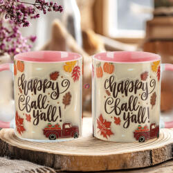 Deconline Crafts Őszi mintás bögre 3D pufi hatású "Hello Fall Y'all" rózsaszín (DO126104-PINK-MUG)