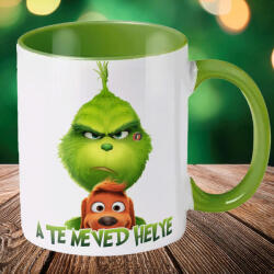 Deconline Crafts Egyedi feliratos karácsonyi bögre "Grincs és Max" pufi hatású zöld bögre (DO129198-GREEN-MUG)