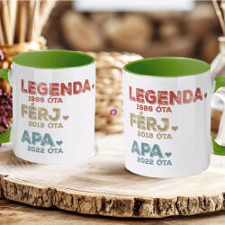 Deconline Crafts Apák napi bögre "Legenda Apa" Személyre szabható, zöld, kerámia (DO133018-GREEN-MUG)