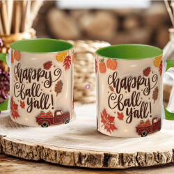 Deconline Crafts Őszi mintás bögre 3D pufi hatású "Hello Fall Y'all" zöld (DO126104-GREEN-MUG)