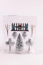 QX-Impex XL 8 db-os Karácsonyi makett kerítés, kandeláber dekor szett műanyag havas (580264)