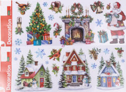 QX-Impex XL Karácsonyi ablakdekor, fehér-piros "Retro karácsony" 53x20 cm (312314)