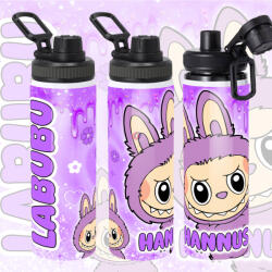 Deconline Crafts Személyre szabható "LABUBU Lila" fém kulacs egyedi névvel 850 ml (DO69363-LILA-850)