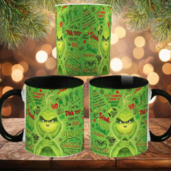 Deconline Crafts Grincses karácsonyi bögre "Green Grinch" pufi hatású fekete bögre (DO129208-BLACK-MUG)