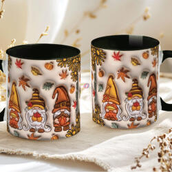 Deconline Crafts Őszi mintás bögre 3D pufi hatású "Gnomes" fekete (DO126123-BLACK-MUG)