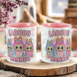 Deconline Crafts Egyedi neves "LABUBU Friends" bögre személyre szabható rózsaszín (DO69367-PINK-MUG)