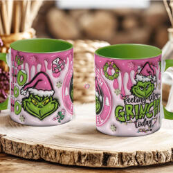 Deconline Crafts Grincs mintás karácsonyi bögre 3D pufi hatású "Pink Grinch fuel" zöld (DO129101-GREEN-MUG)