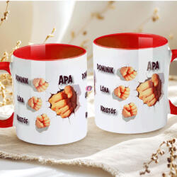 Deconline Crafts Apák napi bögre "3D kezek, Max 5 gyerek" Személyre szabható, piros, kerámia (DO133022-RED-MUG)