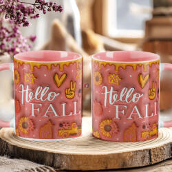 Deconline Crafts Őszi mintás bögre 3D pufi hatású "Hello Fall" rózsaszín (DO126103-PINK-MUG)