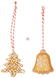 Decoration & Design Mézeskalács csengő, fenyő akasztós poly 5-8 cm barna, fehér 2 féle (DD68100)