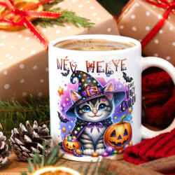 Deconline Crafts Egyedi neves Halloweeni bögre Cuki cicás, személyre szabható 330 ml (DO126185-CERAMIC-MUG)