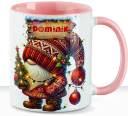 Deconline Crafts Egyedi neves karácsonyi bögre "Piros karácsonyi manó" 330 ml kerámia Rózsaszín Full HD (DO129203-PINK-MUG)