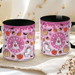 Deconline Crafts Őszi mintás bögre 3D pufi hatású "Spooky vibes" fekete (DO126121-BLACK-MUG)