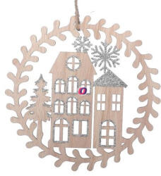 Decoration & Design Fali dekor házakkal akasztós fa 20x20cm natúr, ezüst (269489)