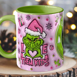 Deconline Crafts Grincses karácsonyi bögre "Love them kids" pufi hatású zöld bögre (DO129187-GREEN-MUG)