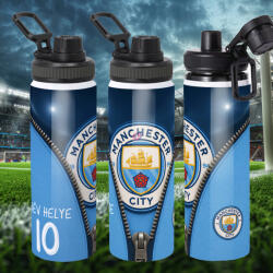 Deconline Crafts Prémium Manchester City fém sportkulacs egyedi névvel és számmal 850 ml "ZIPPER (DO69360-CITY-850)