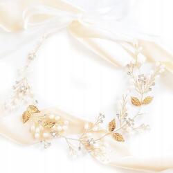 Kokonet Arany koszorú gyöngyökkel, cirkóniával, levelekkel Kommunió, esküvő, hajdísz esküvőre (4-0214)
