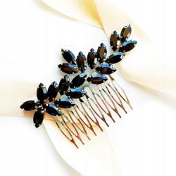 Kokonet Ezüst színű, látványos fésű fekete cirkónia kövekkel, elegáns hajdísz (Srebrny grzebyk czarny z cyrkoniami)