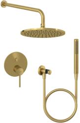 Kludi Sistem de dus incastrat, Kludi Bozz Push, cu para 1 jet, agatatoare, furtun, palarie 1 jet si brat dus, auriu periat (38659N076+39120N0-00+64325N0-00)
